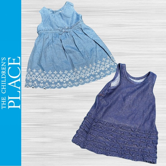 The Children’s Place Infant Baby Girl Lot - 2 Denim Ruffle Dresses / Sz 18 mos - Picture 2 of 8